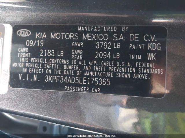 3KPF34AD5LE175365 KIA Forte Gt-line