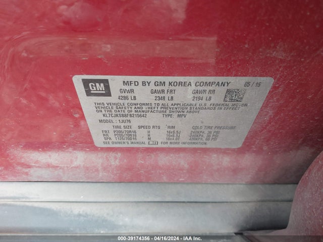 Chevrolet Trax 1ls 2015 KL7CJKSB8FB215642 Image 9