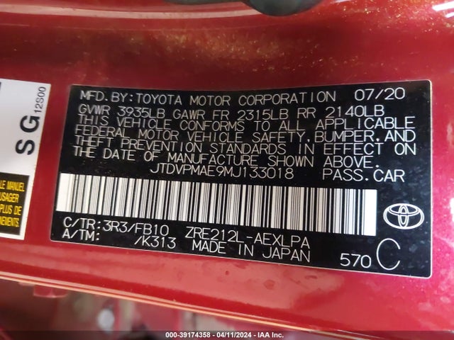 Toyota COROLLA LE 2021 JTDVPMAE9MJ133018 Image 9