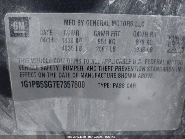 Chevrolet Cruze Ls Manual 2014 1G1PB5SG7E7357800 Image 9