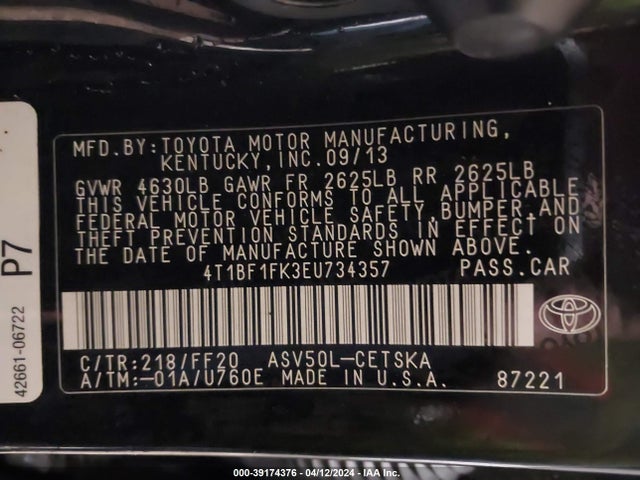 Toyota CAMRY SE 2014 4T1BF1FK3EU734357 Image 9