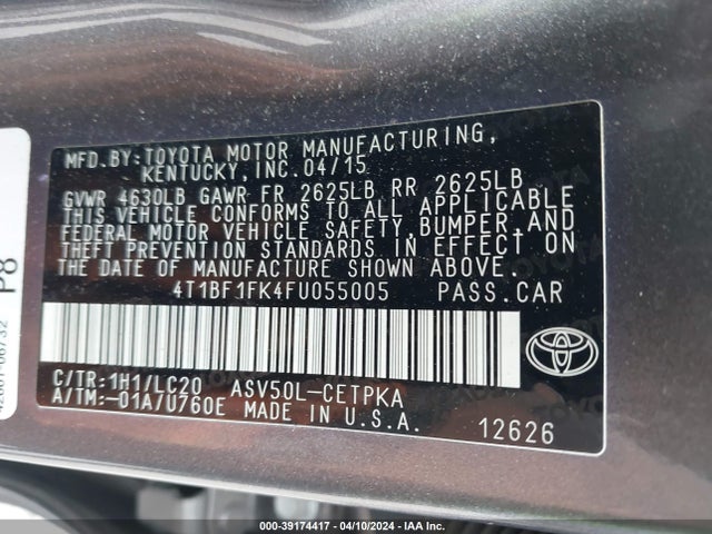 Toyota CAMRY XSE 2015 4T1BF1FK4FU055005 Image 9