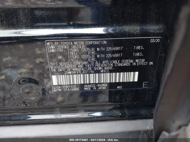 Toyota Rav4 Xle 2020 JTMW1RFV7LJ021196 Image 9