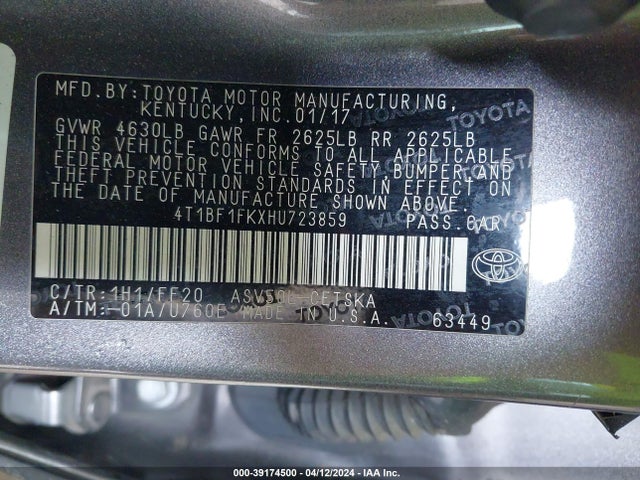 Toyota CAMRY SE 2017 4T1BF1FKXHU723859 Image 9