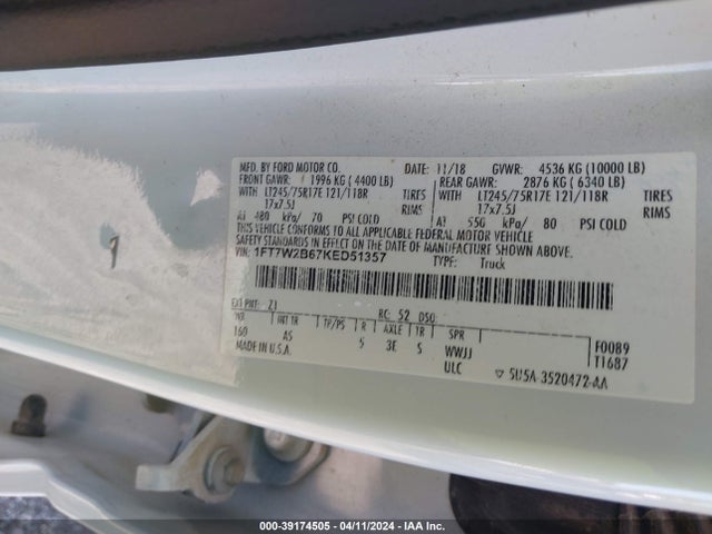 Ford F-250 Xl 2019 1FT7W2B67KED51357 Image 9