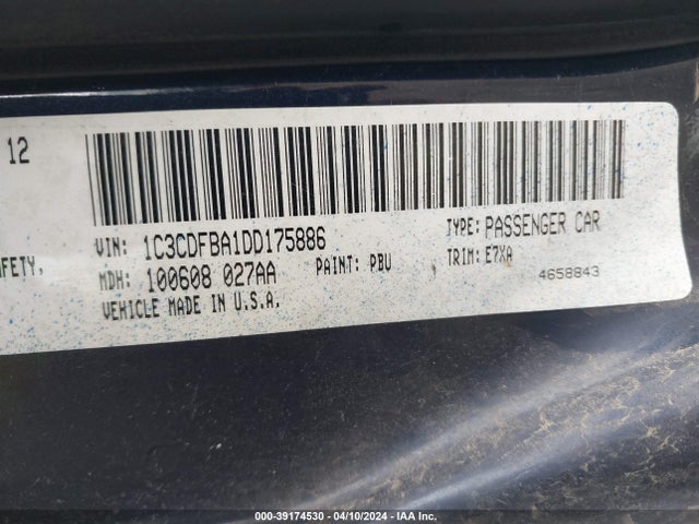 Aukcja sprzedaży 2013 Dodge Dart Sxt, vin: 1C3CDFBA1DD175886, numer aukcji: 39174530