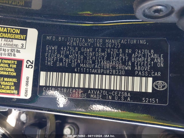 Toyota CAMRY SE 2023 4T1T11AK8PU828330 Image 9