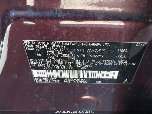 Toyota RAV4 LE 2017 2T3ZFREVXHW358213 Image 9