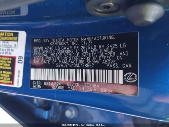 58AJZ1B10NU128667 Lexus Es 350 F Sport