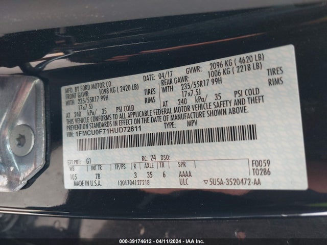 Ford ESCAPE S 2017 1FMCU0F71HUD72811 Image 9