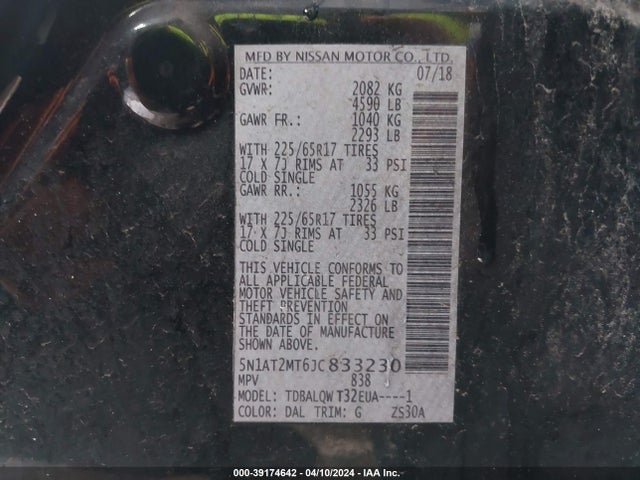 Nissan ROGUE SV 2018 5N1AT2MT6JC833230 Image 9
