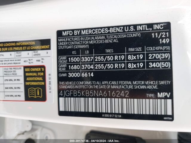 4JGFB5KB5NA616242 Mercedes-Benz Gle 450 4matic