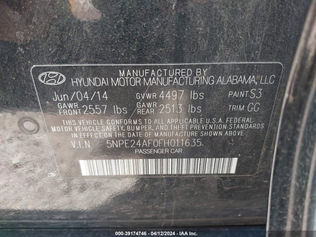 Hyundai SONATA SE 2015 5NPE24AF0FH011635 Image 9