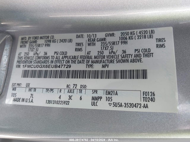 Ford ESCAPE SE 2014 1FMCU0GX6EUB47729 Image 9