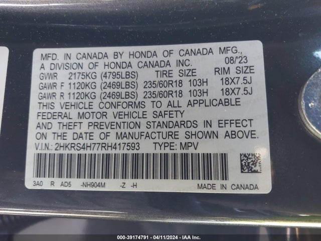 Honda Cr-v Ex-l Awd 2024 2HKRS4H77RH417593 Image 9
