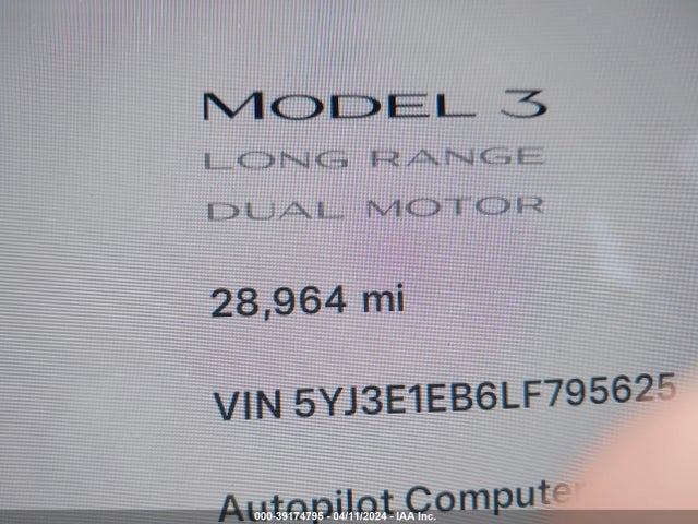 Tesla Model 3 Long Range Dual Motor All-wheel Drive 2020 5YJ3E1EB6LF795625 Image 15