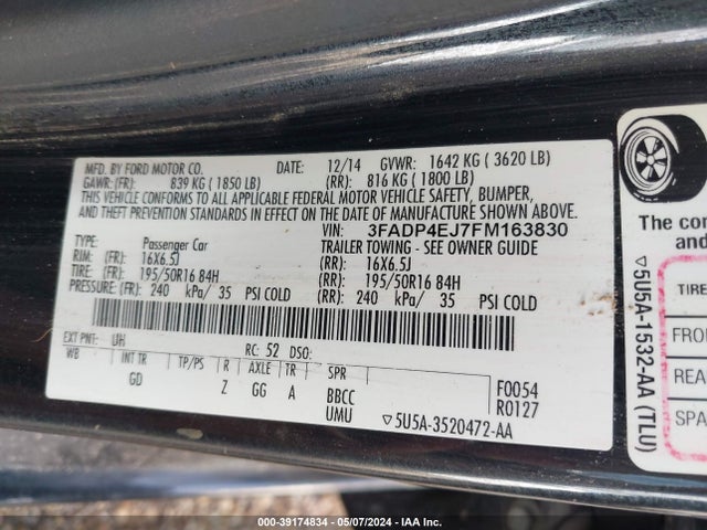 Ford FIESTA SE 2015 3FADP4EJ7FM163830 Image 9