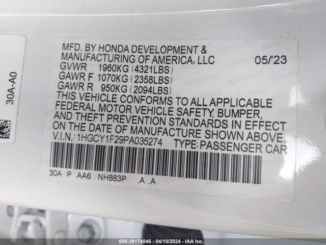 Honda ACCORD LX 2023 1HGCY1F29PA035274 Image 9