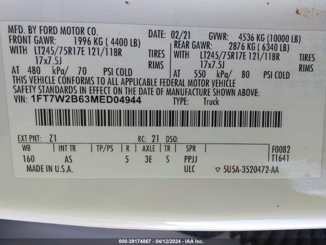 Ford F-250 Xl 2021 1FT7W2B63MED04944 Image 9