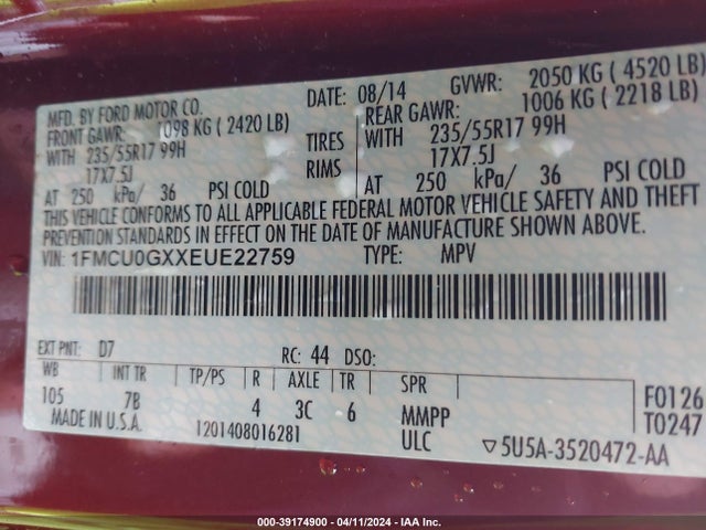 Ford ESCAPE SE 2014 1FMCU0GXXEUE22759 Image 9