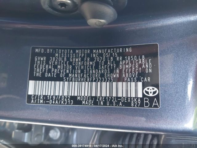 5YFBURHE8FP323325 Toyota Corolla S Plus