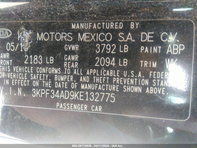 KIA FORTE S 2019 3KPF34AD9KE132775 Image 9
