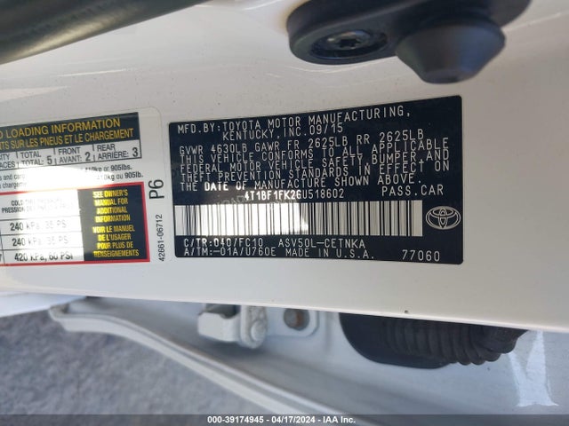 Toyota CAMRY LE 2016 4T1BF1FK2GU518602 Image 9