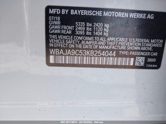 WBAJA9C53KB254044 BMW 530e Iperformance