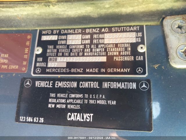 1983 MERCEDES-BENZ 380 WDBBA45A4DB025992 Photo 8