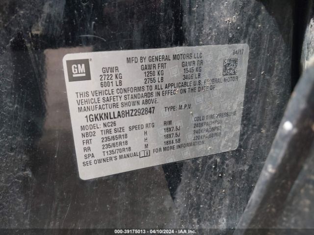 1GKKNLLA8HZ292847 GMC Acadia Sle-2