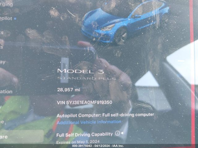 5YJ3E1EA0MF919350 Tesla Model 3 Standard Range Plus Rear-wheel Drive