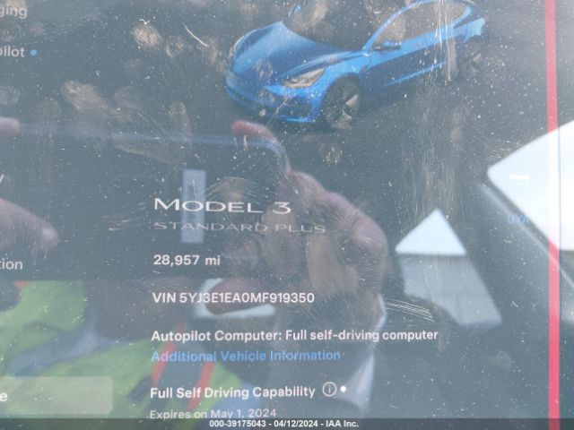 5YJ3E1EA0MF919350 Tesla Model 3 Standard Range Plus Rear-wheel Drive