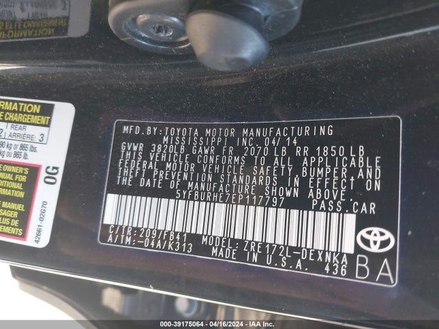 Toyota COROLLA LE 2014 5YFBURHE7EP117797 Image 9