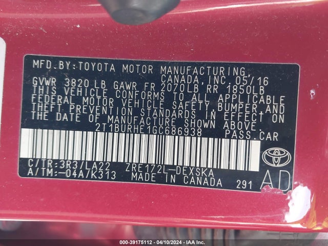 Toyota Corolla S Premium 2016 2T1BURHE1GC686938 Image 9