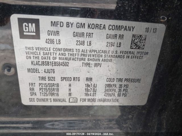 KL4CJBSB1EB584502 Buick Encore Convenience