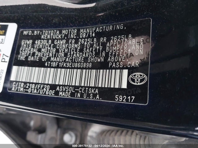 Toyota CAMRY SE 2014 4T1BF1FK9EU860898 Image 9