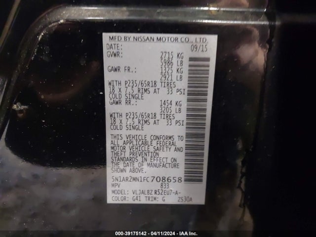 Nissan Pathfinder S 2015 5N1AR2MN1FC708658 Image 9