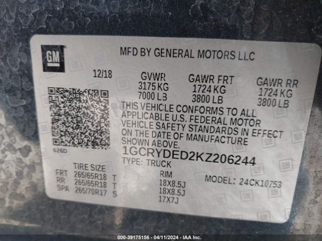 1GCRYDED2KZ206244 Chevrolet Silverado 1500 Lt