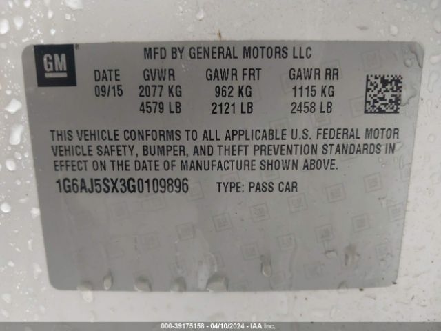 1G6AJ5SX3G0109896 Cadillac Ats Performance Collection