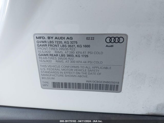 2022 AUDI E-TRON S SPORTBACK WA13CBGE2NB025019 Photo 8