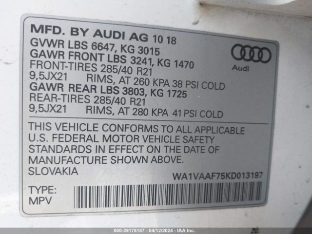 WA1VAAF75KD013197 Audi Q7 55 Premium