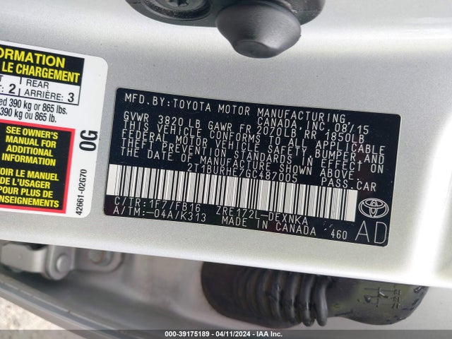 Toyota COROLLA LE 2016 2T1BURHE7GC487005 Image 9