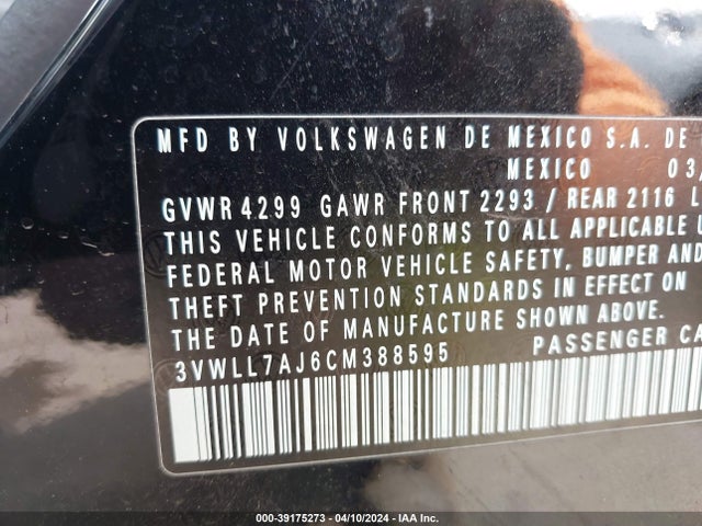 Aukcja sprzedaży 2012 Volkswagen Jetta 2.0l Tdi, vin: 3VWLL7AJ6CM388595, numer aukcji: 39175273