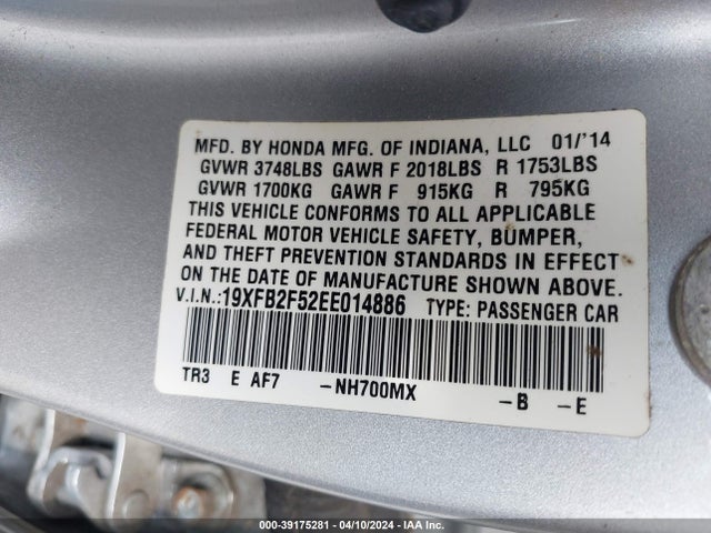 Honda Civic Lx 2014 19XFB2F52EE014886 Image 9
