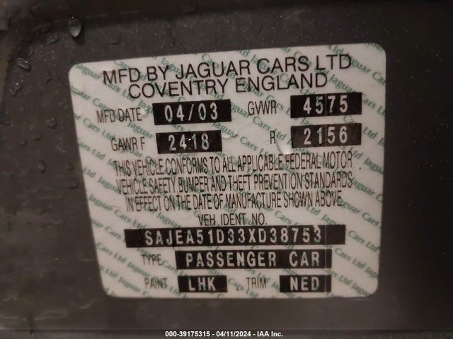 2003 JAGUAR X-TYPE SAJEA51D33XD38753 Photo 8