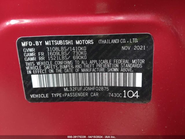 ML32FUFJ0NHF02875 Mitsubishi Mirage G4 Black Edition