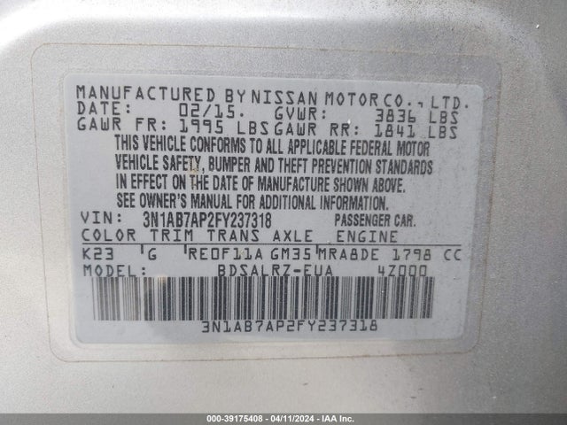 Nissan SENTRA SR 2015 3N1AB7AP2FY237318 Image 9