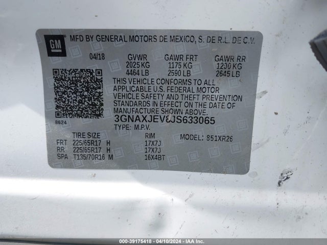 Chevrolet EQUINOX LT 2018 3GNAXJEV8JS633065 Image 9