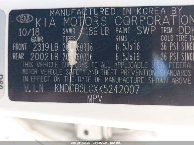 KNDCB3LCXK5242007 KIA NIRO LX
