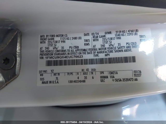 Ford ESCAPE SE 2014 1FMCU9GX4EUC76623 Image 9